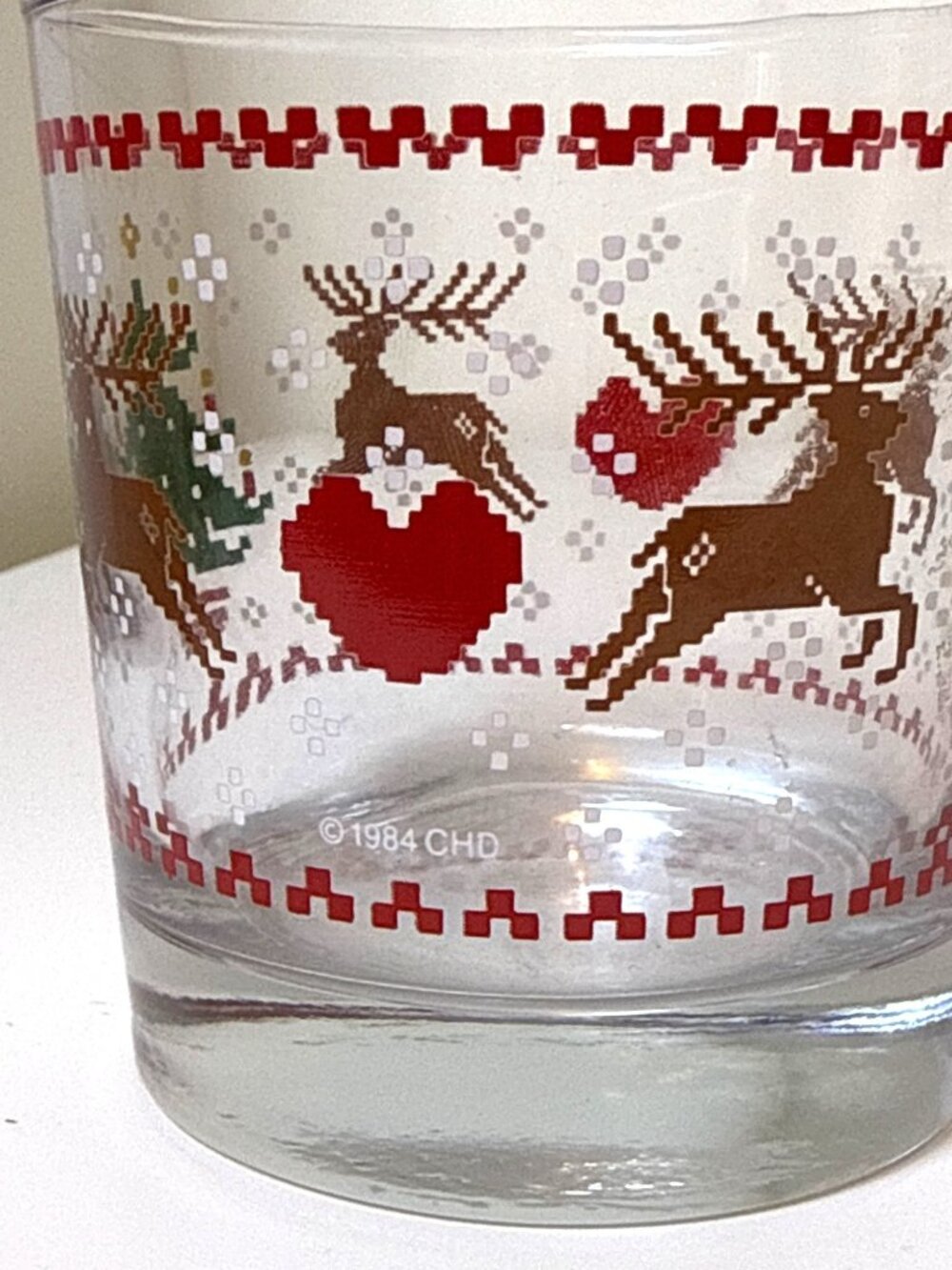 Vintage 80's CHD Christmas Glasses Set of 2 Reindeer Tree Holiday Tumblers Retro - Picture 3 of 4